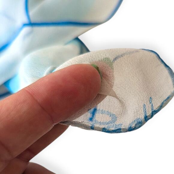 Vintage Aqua Polkadot Chiffon Paoli Square Scarf - Picture 6 of 7